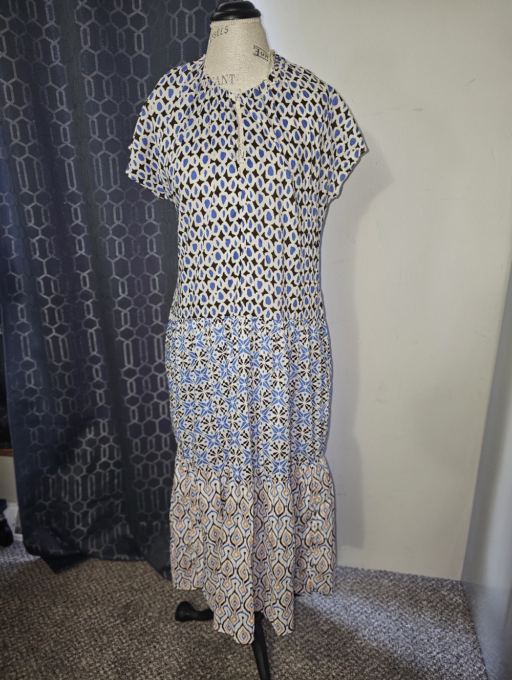 Zara Blue and Cream Patterned Maxi Dress
